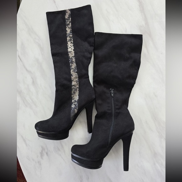 Jennifer Lopez Boots Womens 7.5M Malina Tall High Heels Sequins 112913 Black - Picture 6 of 15